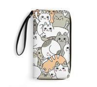 JZemdybill Cartera de cuero, flores de amapola roja, con cuerda, tamaño pequeño y gran capacidad, fácil de transportar, Patrón de gato, 19.7x10.5cm, Moderno