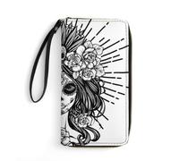 JZemdybill Cartera de cuero, flores de amapola roja, con cuerda, tamaño pequeño y gran capacidad, fácil de transportar, Calavera del Día de los Muertos, 19.7x10.5cm, Moderno