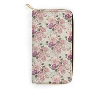 JZemdybill Cartera de cuero, hojas de Hawái, tamaño pequeño y gran capacidad, fácil de transportar, Patrón de rosas, 19.7x10.5cm, Moderno