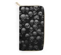 JZemdybill Cartera de cuero, hojas de plantas tropicales, tamaño pequeño y gran capacidad, fácil de transportar, Cabeza de calavera negra, 19.7x10.5cm, Moderno