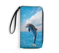JZemdybill Cartera de cuero, hongo psicodélico, con cuerda, tamaño pequeño y gran capacidad, fácil de transportar, Dos delfines, 19.7x10.5cm, Moderno