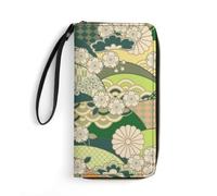 JZemdybill Cartera de cuero, hongo psicodélico, con cuerda, tamaño pequeño y gran capacidad, fácil de transportar, Patrón japonés, 19.7x10.5cm, Moderno