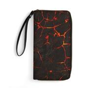 JZemdybill Cartera de cuero, lobos aullando en las auroras boreales, con cuerda, tamaño pequeño y gran capacidad, fácil de transportar, Grieta de lava volcánica, 19.7x10.5cm, Moderno