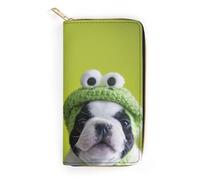 JZemdybill Cartera de cuero, nativo americano, tamaño pequeño y gran capacidad, fácil de llevar, Bulldog francés con sombrero de rana, 19.7x10.5cm, Moderno