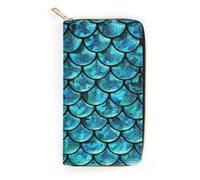 JZemdybill Cartera de cuero, patrón de tiburón, tamaño pequeño y gran capacidad, fácil de transportar, Escamas de aguamarina, 19.7x10.5cm, Moderno