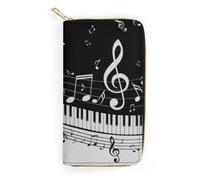 JZemdybill Cartera de piel, diseño de abeja pequeña y cereza, tamaño pequeño y gran capacidad, fácil de transportar, Notas clave de piano, 19.7x10.5cm, Moderno