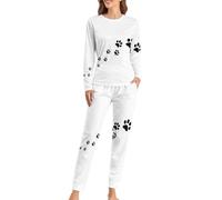 JZemdybill Conjunto de pijama de cuello redondo para mujer, bonito pijama de mapache para mujer, pijama con bolsillos, huellas de pata de animales, XS
