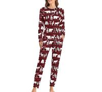 JZemdybill Conjunto de pijama de cuello redondo para mujer, bonito pijama de olas oceánicas para mujer, pijama con bolsillos, Buffalo Plaid Woodland Christmas, 3XL