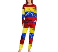 JZemdybill Conjunto de pijama de cuello redondo para mujer, bonito pijama de olas oceánicas para mujer, pijama con bolsillos, Bandera de Venezuela, XS