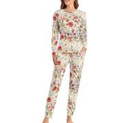 JZemdybill Conjunto de pijama de cuello redondo para mujer, bonito pijama de olas oceánicas para mujer, pijama con bolsillos, Flores de amapolas en acuarel, 6XL