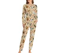 JZemdybill Conjunto de pijama de cuello redondo para mujer, bonito pijama de olas oceánicas para mujer, pijama con bolsillos, Muchos pollos, 4XL