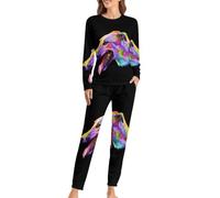 JZemdybill Conjunto de pijama de cuello redondo para mujer, bonito pijama de olas oceánicas para mujer, pijama con bolsillos, Colorido perro galgo, L