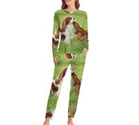 JZemdybill Conjunto de pijama de cuello redondo para mujer, pijama de guepardo para mujer, pijama con bolsillos, Cavalier King Charles Spaniel, L