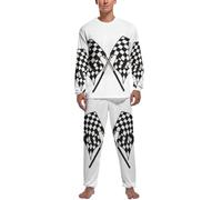 JZemdybill Conjunto de pijama para hombre con texto en inglés "I Love My Dog" Dachshunds, camiseta de manga larga y pantalones, Bandera de carreras con banderas a cuadros, S