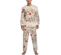 JZemdybill Conjunto de pijama para hombre con texto en inglés "I Love My Dog" Dachshunds, camiseta de manga larga y pantalones, Flores de amapolas en acuarel, S