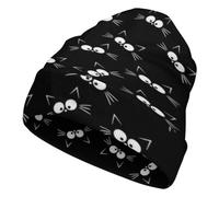 JZemdybill Gorro de punto, gorro de punto de perro pastor inglés antiguo, gorro térmico suave y elástico para hombres y mujeres, Bonito patrón de gato negro, Talla única