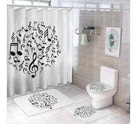 JZemdybill Juego de alfombrillas de baño de 4 piezas, cortina de ducha con notas musicales con alfombrillas de baño antideslizantes para baño