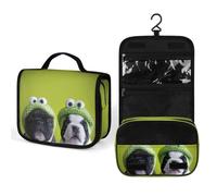 JZemdybill Neceser colgante de bulldog francés con sombrero de rana, bolsa de maquillaje para viajes, negocios, vacaciones, Bulldog francés con sombrero de rana, 22.5x18.5cm