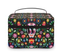 JZemdybill Neceser de viaje de piel con calaveras de azúcar mexicanas para mujer