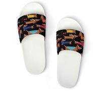 JZemdybill Pantuflas de ducha, deslizadores de plátanos de dibujos animados para hombres y mujeres, sandalias antideslizantes, White I Love My Dog Dachshunds, 44 EU