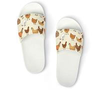 JZemdybill Pantuflas de ducha, deslizadores de plátanos de dibujos animados para hombres y mujeres, sandalias antideslizantes, White a Brood of Chickens, 46 EU