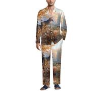 JZemdybill Ropa de dormir para hombre, lindo conjunto de pijama de anime de aguacate, ropa de dormir con botones, camisa de manga larga con pantalones, Familia de ciervos cazadores, S