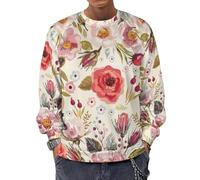 JZemdybill Sudadera de manga larga con cuello redondo, cactus de alpaca, suéteres casuales ligeros para hombre, Flores de amapolas de acuarela, XL