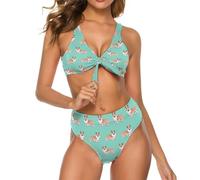 JZemdybill Traje de baño para mujer, conjunto de bikini con estampado de búho, traje de baño de dos piezas, Lindo Corgi Pet and Milk Tea, L