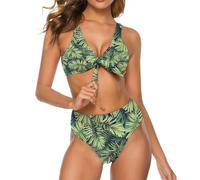 JZemdybill Traje de baño para mujer, conjunto de bikini My Sprirt Animal Sloth, traje de baño de dos piezas, Hojas de plantas tropicales, XL