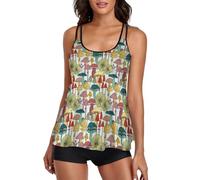 JZemdybill Trajes de baño para mujer, bonito tankini de pingüino para mujer con pantalones cortos, tirantes delgados, Setas, M