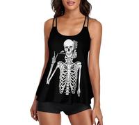 JZemdybill Trajes de baño para mujer, bonito tankini de pingüino para mujer con pantalones cortos, tirantes delgados, Funny Rock and Roll esqueleto calavera, M