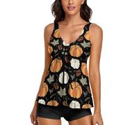 JZemdybill Trajes de baño para mujer, hermosas olas del océano tankini para mujer con pantalones cortos, trajes de baño para surf, buceo, Hojas de calabaza de otoño, M