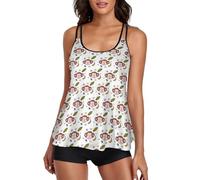 JZemdybill Trajes de baño para mujer, hermoso tankini de auroras boreales para mujer con pantalones cortos, tirantes delgados, Patrón de mono, plátano, XXL