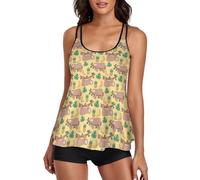 JZemdybill Trajes de baño para mujer, tankini con patrón de uñas de gato para mujer con pantalones cortos, tirantes delgados, Piña y plátano perezoso, XXL