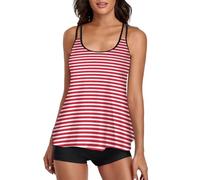 JZemdybill Trajes de baño para mujer, tankini de calavera de esqueleto rock and roll para mujer con pantalones cortos, tirantes delgados, Patrón de rayas rojas, XXL