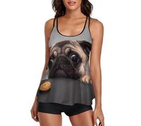 JZemdybill Trajes de baño para mujer, tankini de dinosaurio arcoíris para mujer con pantalones cortos, tirantes delgados, Lindo perro pug, L