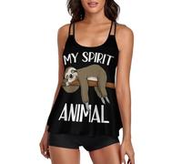 JZemdybill Trajes de baño para mujer, tankini verde de campo de fútbol para mujer con pantalones cortos, tirantes delgados, My Sprirt Animal Sloth, L