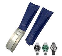 JZFOACHR Banda de reloj de cuero de extremo de arco de 20 mm adecuado para submarinero GMT Bamboo Grain verde azulado azul marrón vaquera correa para la correa