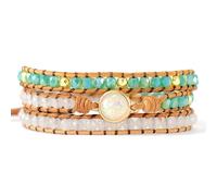 JZFOACHR Bracelet, Wo hecho a mano, ágata verde facetada con cuentas, joyas colgantes redondas blancas ajustables para WO