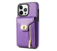 JZFOACHR Case de Billetera para iPhone 16 Pro Max/16 Pro/16 Plus/16, Crossbody Zipper Case con una Gran Cubierta de Cuero de Moda con Tarjetas espaciales, Purple, 16