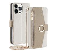 JZFOACHR Case Flip para iPhone 16 Pro Max/16 Pro/16 Plus/16, Crossbody Zipper Wallet Case con Ranuras para la Tarjeta de Espejo Cubierta de Cuero Elegante, Blanco, 16 Promax