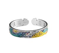 JZFOACHR Classic Luxury 999 Sterling Silver Auspiciosa brazalete de brazalete abierto, esmalte de artesanía tradicional, accesorio perfecto para la fecha, cumpleaños