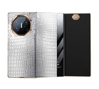 JZFOACHR Cubierta de volteo para Matext, Caja de teléfono de patrón de cocodrilo con Estuche de Cuero Genuino Anti-Caza de Marco electroplacado de la Ventana Lateral Inteligente, Blanco, Matext