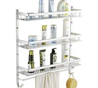 JZFOACHR Estante de baño de 3 Capas de Aluminio Espacial, Rejilla de Almacenamiento de desechos de inodoros montados en la Pared con Barra de Toalla e instalación de Golpes de Gancho (tamaño: 60 cm)