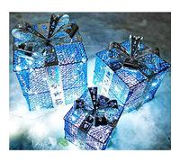 JZFOACHR Flash Powder Iron Set of 3 Christmas Light Up Cajas de Regalo LED Decorative Christmas Parcels Warm White Lights Interior al Aire Libre Decoración de árboles de Navidad -ilver