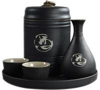 JZFOACHR Juego de Sake Tradicional, Sake Calentador, Jarra Caliente, Juego de Copa de Vino Blanco, Jarra de Sake de sago de cerámica Gruesa, Utensilios de Vino