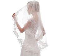 JZFOACHR Romántico corto 2 niveles encaje boda velo de novia con dedo peine longitud para novia accesorios de boda
