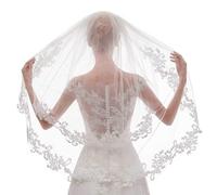 JZFOACHR Romántico corto 2 niveles encaje boda velo de novia con dedo peine longitud para novia accesorios de boda