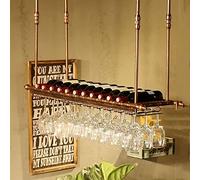 JZFOACHR Soporte de Botellas de Vino rústicas, con Estante Flotante de Metal con Techo de Metal con Techo de vintaia Colgante de Copas de Vaso soportador.