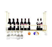 JZFOACHR Unidad de Barra estantes flotantes Gold Iron Wine Bottle Bottle Bottle Techo Colgante de Metal Colgante Coplas de Vidrio Caballido Estante de Almacenamiento para la Cocina del Restaurante